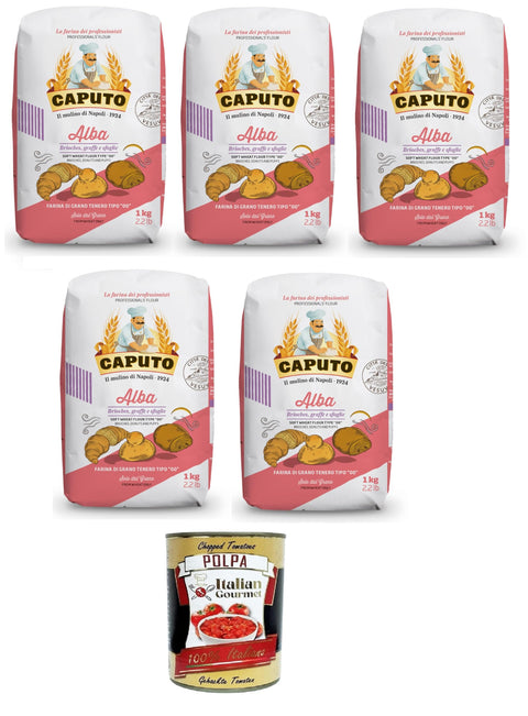 Caputo Alba, Soft Wheat Flour 00 Ideal for Brioches, Doughnuts and Puff Pastry 5 x 1 kg + Italian Gourmet Polpa 400 g