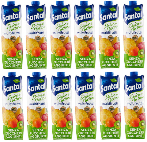 12 x Parmalat Santal Succo di Frutta Multifrutti Dolce di Natura Zero Zuccheri Aggiunti Multi Fruit Fruit Juice Zero Added Sugar Refreshing Soft Drink 1000 ml