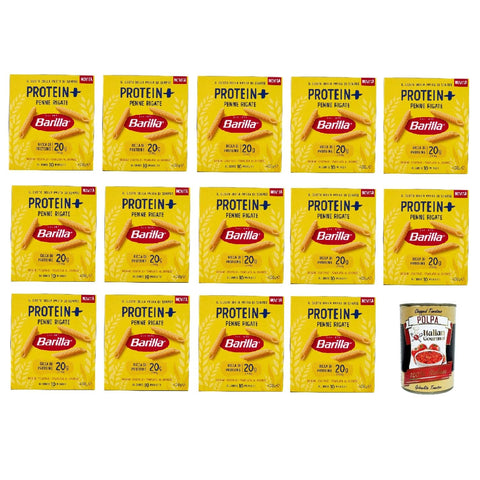 Barilla Protein+ Penne Rigate 400 g, Pasta Rich in Vegetable Protein, 14 x 400 g + Italian Gourmet Polpa 400 g