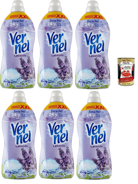 Vernel Lavanda Ammorbidente, Fabric Softener, Perfumed Concentrated Washing Machine, Intense Freshness and Softness, 6 x 1.9 Litre XXL Packaging + Italian Gourmet Polpa 400 g