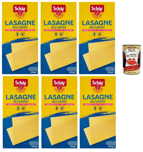 SCHÄR Senza Glutine Lasagne all'uovo, Gluten-Free Egg Noodle Pasta, Gluten Free Pasta, 6 x 250 g + Italian Gourmet Polpa 400 g