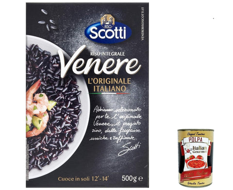3 x Riso Scotti Venere Integrale, Black Rice, Grown in Italy, Whole Grain, 500 g, Rich in Fibre and Antioxidants, Vacuum Packed + Italian Gourmet Polpa 400 g