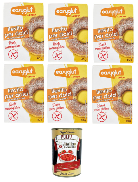 Pedon Easyglut Lievito per dolci senza glutine glutine baking powder 6 x 80 g + Italian Gourmet Polpa di Pomodoro 400 g