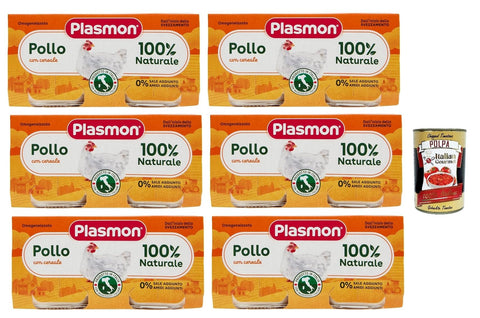 Plasmon Carne, Pollo e Cereale, 6 x (2 x 80 g), with Italian Meat, 100% Natural, No Starches and Spaces Added + Italian Gourmet Polpa 400 g