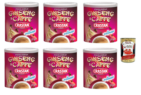 Crastan Ginseng e Coffee Soluble Unsweetened Instant Ginseng & Coffee Drink 6x (200 g 25 Cups) Original from Italy + Italian Gourmet Polpa 400g