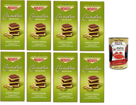 Novi Tavoletta Di Cioccolato Cuadro Pistacchio, Cuadro Pistachio Chocolate Bar, 8 x 110 g + Italian Gourmet Polpa 400 g