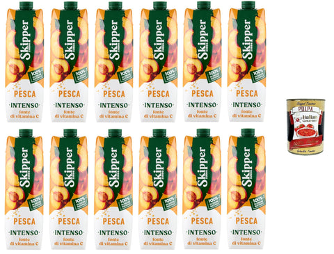 Zuegg Skipper Intenso Succo Pesca Fruit Juice with Peach Flavour Alcohol-Free Drink Made from Natural Ingredients 12x 1000ml + Italian Gourmet Polpa 400g