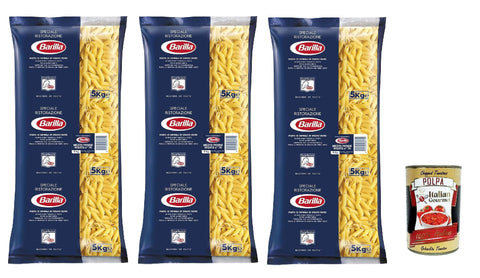 Barilla Durum Wheat Pasta Mezze Penne Rigate n. 70 – Pack of 1 (3 x 5 kg) + Italian Gourmet Polpa 400 g