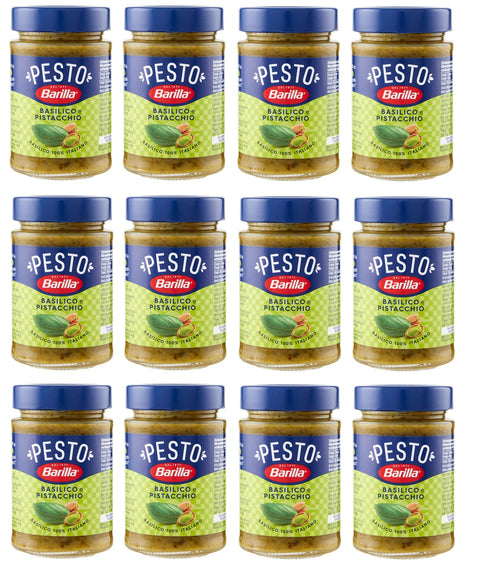 12 x Barilla Pesto Basilico e Pistacchio Pesto with Basil and Pistachios from Sustainable Agriculture 190 g Italian Sauce Gluten-Free