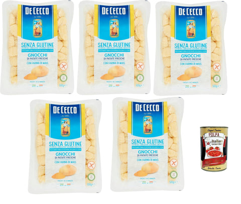 De Cecco Gnocchi Senza Glutine Glutine Pasta Noodles 500 g + Italian Gourmet Polpa 400 g Pack of 5
