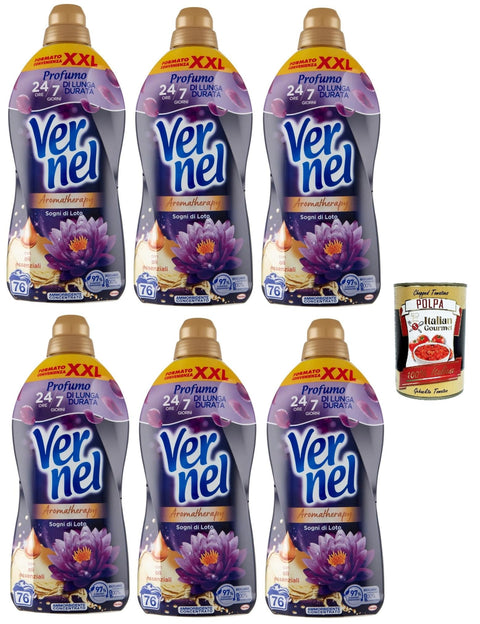 Vernel Concentrato Aromatherapy Fiori Di Loto, Fabric Softener, Scented Concentrated Washing Machine, Intense Freshness and Softness, 6 x 1.9 Litre XXL Packaging + Italian Gourmet Polpa 400 g