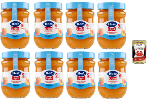 Hero Light Light Peach Jam, 8 Jars with 280 g, Jam and Additional Jam, High-Quality Fruits, No Preservatives and No Dyes + Italian Gourmet Polpa 400 g