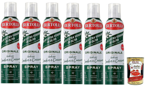 100% Italian Extra Virgin Olive Oil, Cold Pressed 6 x 200 ml - Thanks to the Practical Spray Bottle you can save up to 90% of the oil + Italian Gourmet Polpa 400 g