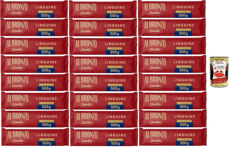 Barilla Al Bronzo Linguine - 24 x 500g (12kg) | Extra Rough Surface, Durum Wheat Semolina, Premium Long Pasta Storage Pack, al Dente Approx. 11 Minutes + Italian Gourmet Polpa