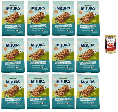 Misura Privolat Biscotti Biscotti Biscuits Without Milk and Eggs - with Chocolate Chips 12 x 290 g + Italian Gourmet Polpa 400 g