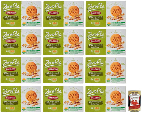 12 x Balocco Zero Più Biscotti without added sugar, biscuits with cornflakes, 7 cereals and extra crunchy, pack of 230 g + Italian Gourmet Polpa di Pomodoro 400 g tin