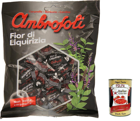 6 x Ambrosoli Caramelle Fior Di Liquirizia, Liquorice Sweets Sweets 150 g + Italian Gourmet Polpa 400 g