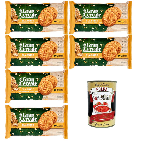 GranCereale Classico 6 x 500 g - Crispy Whole Grain Biscuits from Italy, No Palm Oil, High-Fibre, Recyclable Packaging - Breakfast & Snack + Italian Gourmet Polpa