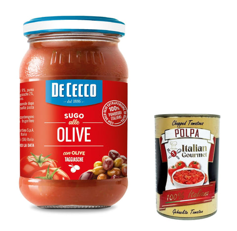 12 x De Cecco Sugo con Olive Pasta Sauce Tomato Sauce with Olives 200 g from Italy Pasta + Italian Gourmet Polpa 400 g