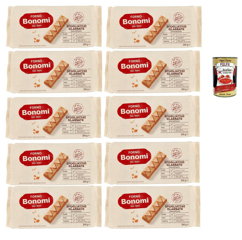 Forno Bonomi Sfogliatine Glassate, Biscuits, Biscuits, Puff Pastry with Sugary Glaze, 10 x 200 g + Italian Gourmet Polpa 400 g