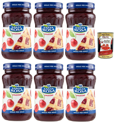 Santa Rosa, Confettura di Amarene, Black Cherry Jam, Wild Cherry Jam, Ideal for Desserts and Cakes, 6 x 600 g + Italian Gourmet Polpa 400 g