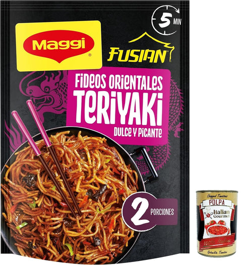 3 x Maggi Fusion Oriental Noodles Teriyaki Flavor Instant Noodles with Teriyaki Sauce 130 g + Italian Gourmet Polpa 400 g