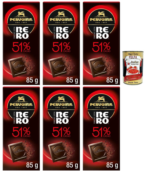 Perugina Nero Fondente Extra 51% Tavoletta di Cioccolato Fondente, 51% Dark Chocolate Bar, 6x 85g + Italian Gourmet Polpa 400g