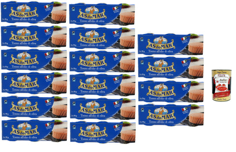 AS do MAR Tonno all'Olio di Oliva, Tuna in Olive Oil, Ideal in Any Recipe 16 x 210 g (3 x 70 g) Tin + Italian Gourmet Polpa di Pomodoro 400 g Tin