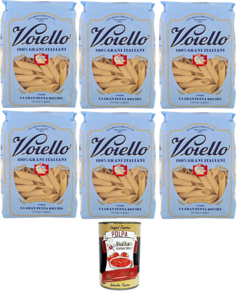 Voiello Gran Penna Ruvida No. 200 - Short, Rough Pasta Made from 100% Italian Grano Aureo, Bronze-Drawn, Robust Consistency - Cooking Time 14 Minutes - 6 x 500 g+ Italian Gourmet Polpa