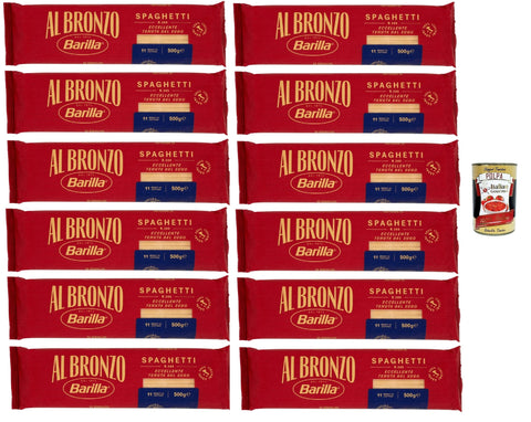 Barilla Al Bronzo Spaghetti N.305 12 x 500 g - 6 kg Storage Pack, Extra Rough Bronze Texture for Maximum Sauce Content, Al Dente in 11 Minutes, 100% Durum Wheat Semolina - From Italy + Italian Gourmet