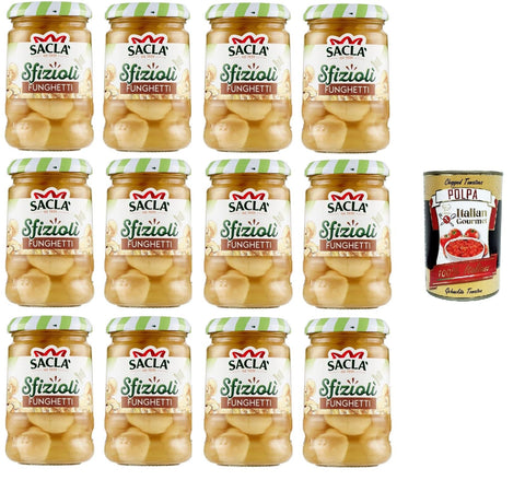 Saclà Sfiziolì Funghetti, Mushrooms, Delicious Sweet and Sour Flavour 12 x 205 g + Italian Gourmet Polpa 400 g