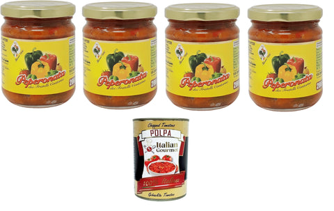 Fratelli Contorno, Peperonata Sicilian Pepper Based Appetizer 4 x 200 g + Italian Gourmet Polpa 400 g