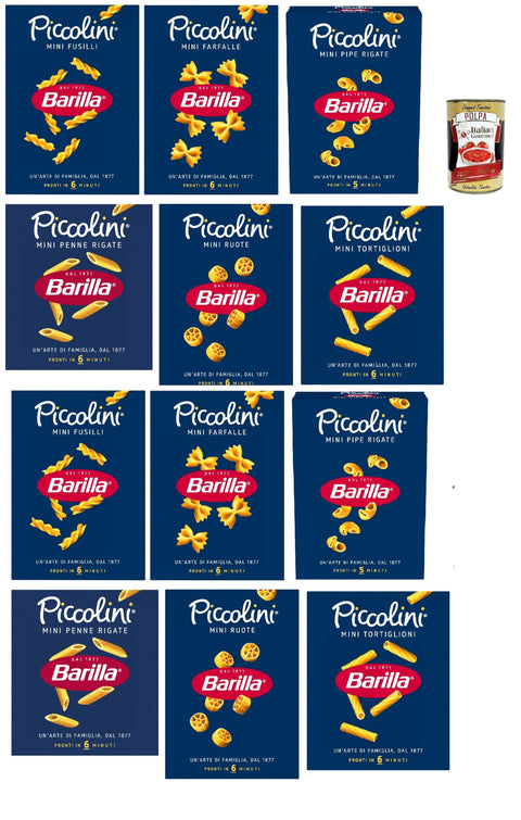 Barilla Piccolini Tasting Pack, 12 Mini Pasta Varieties: Mini Fusilli, Mini Farfalle, Mini Pipe Rigate, Mini Penne, Mini Ruote, Mini Tortiglioni, Cooking Time 5-6 Mins, Durum Wheat Semolina + Italian