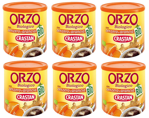 6 x Crastan Orzo Biologico con Zenzero e Arancia Organic Barley with Ginger and Orange 100% Italian Barley, Naturally Caffeine-Free, 120 g