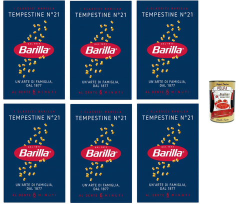 Barilla Tempestine No.21 Pasta - 6 x 500g (3kg) | Fine Soup Noodles, al Dente in 6 Mins, 100% Durum Wheat Semolina - Ideal for Broths, Minestrone & Children's Meals + Italian Gourmet Polpa