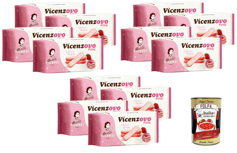 Vicenzi Vicenzovo Pink Savoiardi alla Fragola, Pink Strawberry Savoiardi, Limited Edition, 12 x 200 g + Italian Gourmet Polpa 400 g