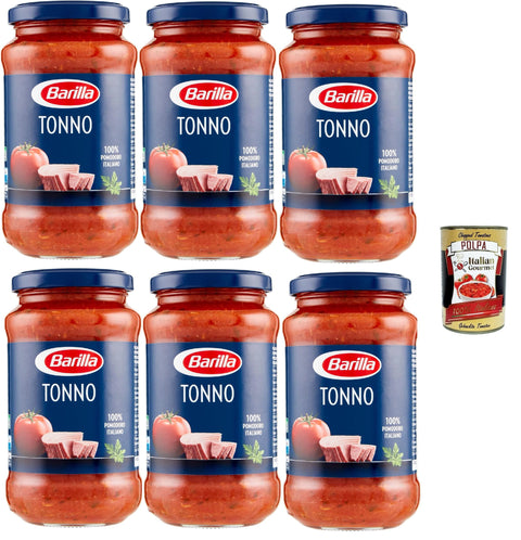 Barilla Tonno Tomato Sauce with Olive Oil, 6 x 400 g Jars, Italian Tuna Sauce, + Italian Gourmet Polpa 400 g