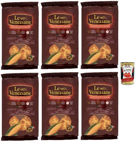 Le Veneziane Pasta di Mais Fettucce, Senza Glutine, 100% Italian Corn Noodles, Gluten Free, 6 x 250 g + Italian Gourmet Polpa 400 g