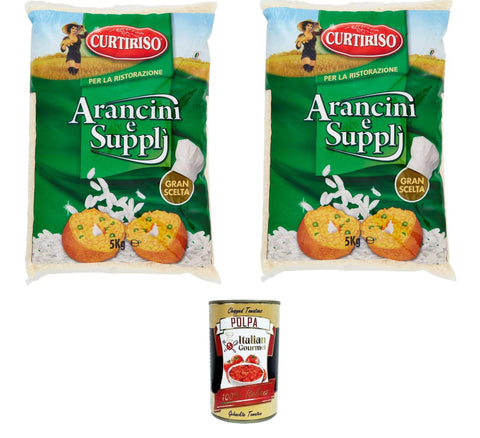 Curtiriso Per la Ristorazione Riso per Arancini e Suppli' For Catering Rice for Arancini and Accessories 2 x 5 kg + Italian Gourmet Polpa 400 g