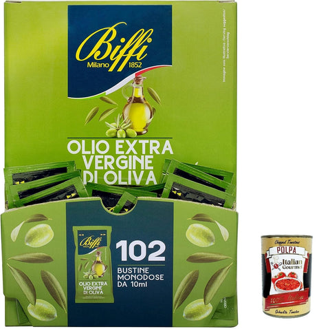 Biffi Extra Virgin Olive Oil Olive 102 10 ml Single Potion Bag + Italian Gourmet Polpa 400 g