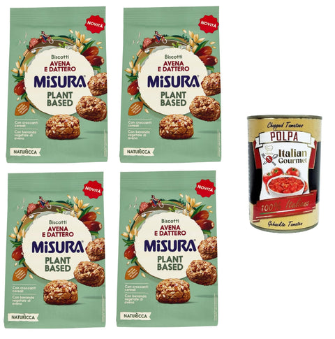 Misura, Naturìcca Plant Based Biscotti Avena e Dattero, Naturìcca Plant Based Oat and Date Biscuits 4 x 260 g + Italian Gourmet Polpa 400 g