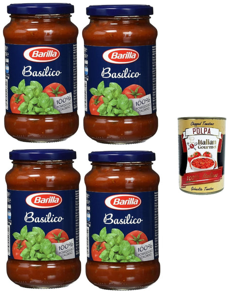 Barilla Basilico Tomato Sauce, 100% Italian Tomatoes, 4 x 400 g Jars, + Italian Gourmet Polpa 400 g