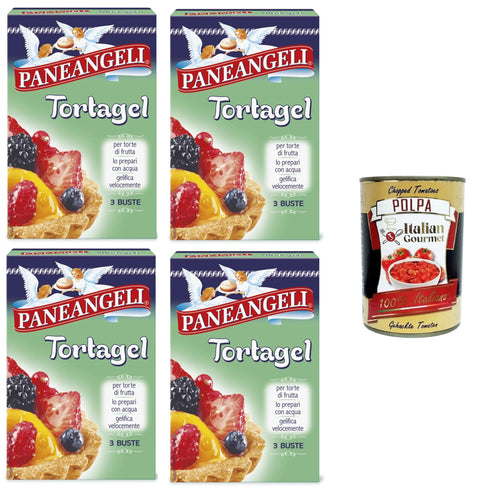 Paneangeli tortagel, gelatin per cake alla frutta tortagel, jellies for fruit cakes, 4 x 42 g + Italian Gourmet Polpa di Pomodoro 400 g