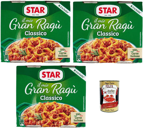 Il Mio Gran Ragù Star Classico, N.1 in Italy, Tomato Sauce 6 x 180 g Sauce Tomato Soup, Meat and Tomato Sauce + Italian Gourmet Polpa 400 g