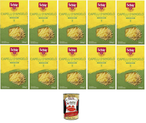 Schar Pasta Capelli d'Angelo - Gluten-Free Short Noodles with approx. 20% Millet 10 x 250 g + Italian Gourmet Polpa 400 g