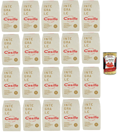 Molino Casillo, Farina integral whole grain flour flour tender whole grain wholemeal flour 20 x 1 kg + Italian gourmet polpa 400 g