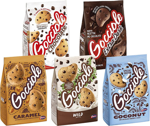 Mix Pavesi - Assorted Pack with Chocolate Gocciole, Caramel, Coconut, Wild and Extra Dark - Biscuits with Chocolate Drops