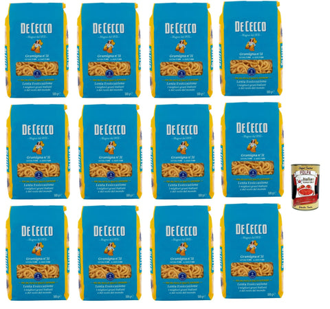De cecco Gramigna N°31 100% Italian Pasta Noodles 12 x 500 g + Italian Gourmet Polpa 400 g