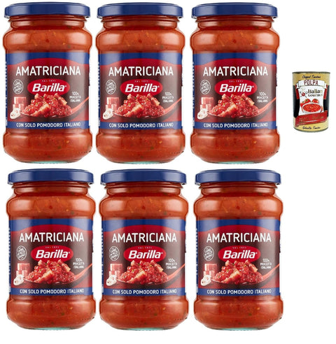 Barilla Amatriciana Pasta Sauce - 6 x 300 g (1.8 kg) | With 100% Italian Pancetta & Tomatoes - Piece, Ready to Serve, Ideal for Spaghetti & Bucatini + Italian Gourmet Polpa