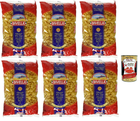 Divella Pasta 100% Italian Lumache 50, Durum Wheat Semolina Pasta, Cooking 8 Minutes 6 x 500 g + Italian Gourmet Polpa 400 g